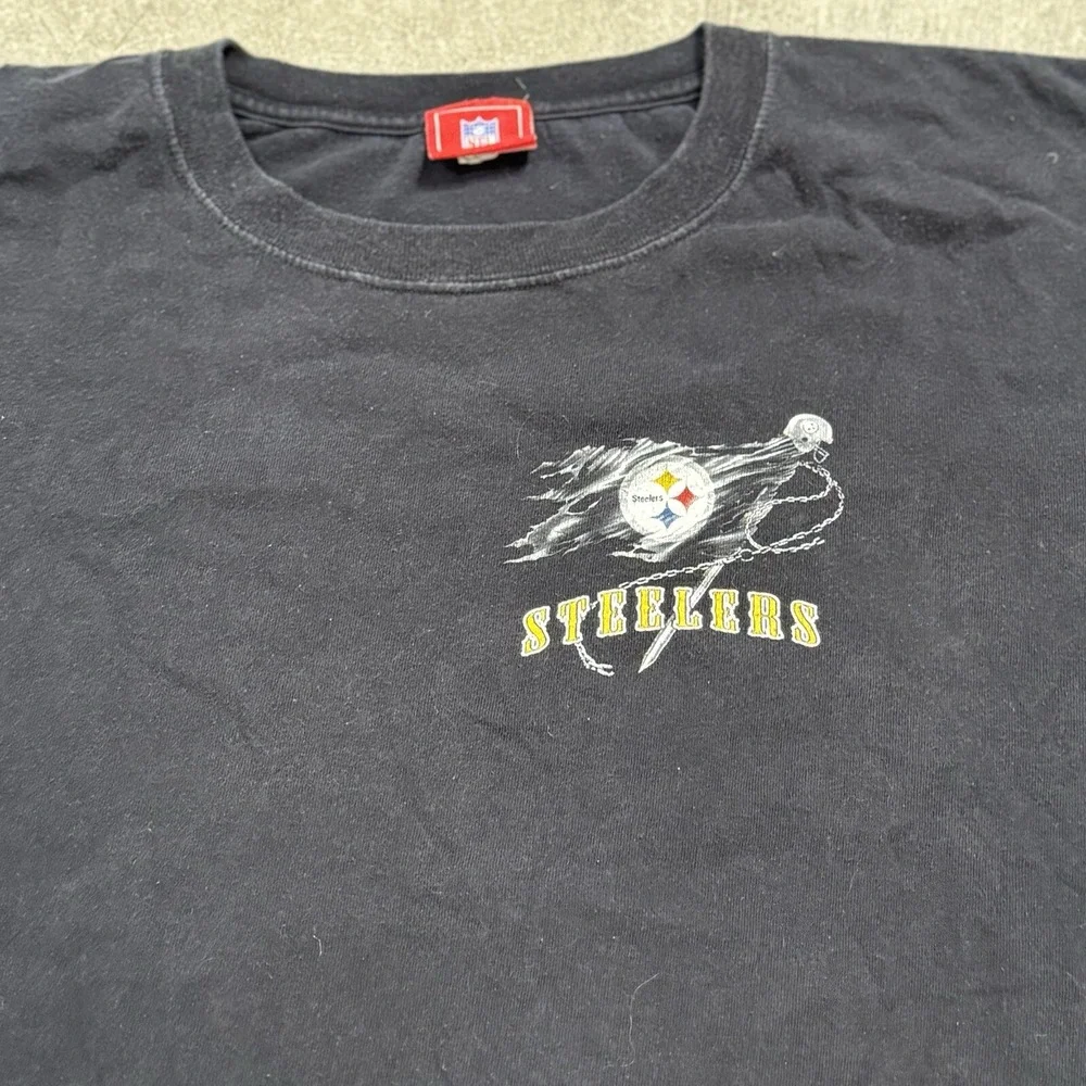 Vintage Pittsburgh Steelers Big Player NFL Football Logo Flag T Shirt 2XL